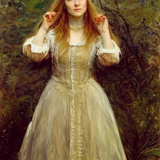 Image similar to a true-to-life portrait of Saoirse Ronan painted by John Everett Millais, real life accurate, Saoirse Ronan actress,