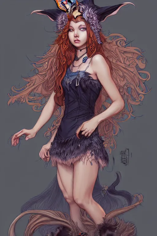 Prompt: digital art, centered full body of an Witch girl with fox headdress ,intricate, by James Jean and by artgerm , by ross tran, ultradetailed, charachter design, concept art, trending on artstation,