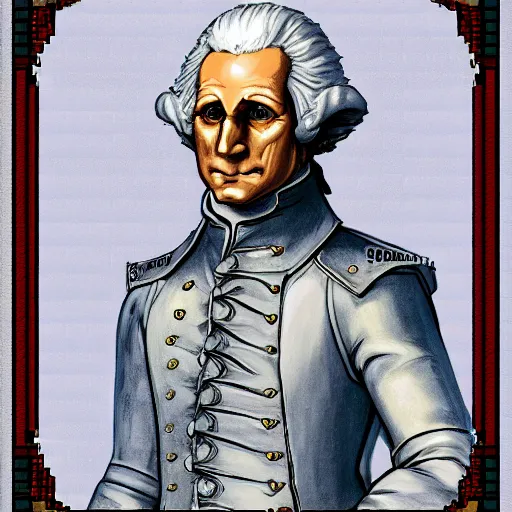 Prompt: PSX JRPG character portrait of a demon knight George Washington