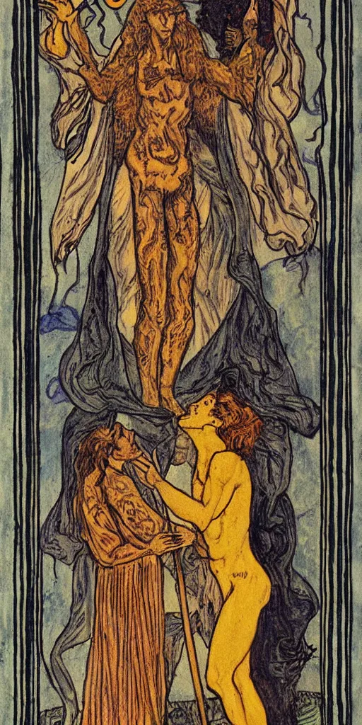 Prompt: the lovers tarot card by austin osman spare