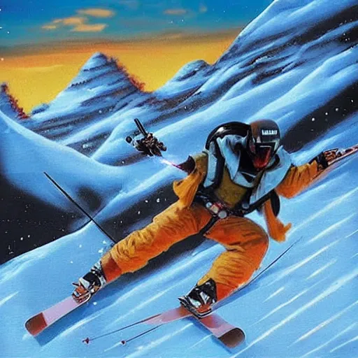 Image similar to star wars xwing pilot skiing down a mountain