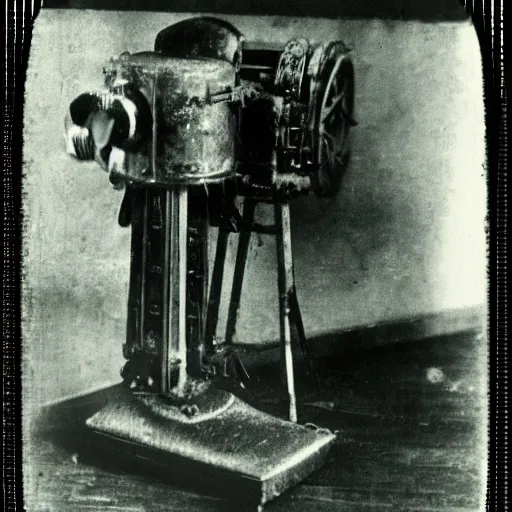 Image similar to grainy 1800s photo of a mechanical apparatus used to detect ghosts