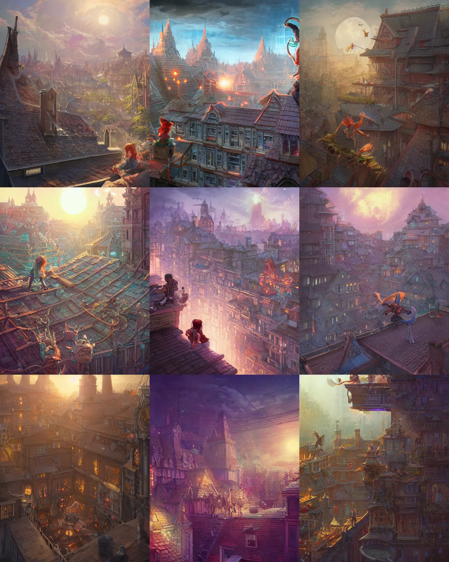 Prompt: kids fantasy sketch a roomy rooftop of a building, fantasy, intricate, epic lighting, cinematic composition, hyper realistic, 8 k resolution, unreal engine 5, by artgerm, tooth wu, dan mumford, beeple, wlop, rossdraws, james jean, marc simonetti, artstation
