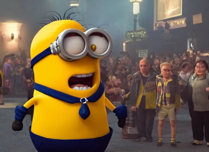 Prompt: Frank Reynolds dressed in a minions costume still from It's Always Sunny in Philadelphia, 8k, award winning photograph