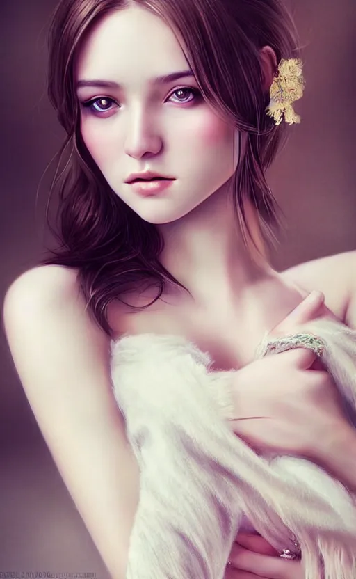 Image similar to a gorgeous russian female photo, bokeh, beautiful face, professionally retouched, soft lighting, realistic, smooth face, full body shot, torso, dress, perfect eyes, sharp focus on eyes, 8 k, high definition, insanely detailed, intricate, elegant, art by artgerm and kyoung hwan kim