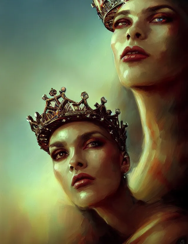 Prompt: blurred background. close-up portrait of a goddess in crown, by Chris Mars and greg rutkowski