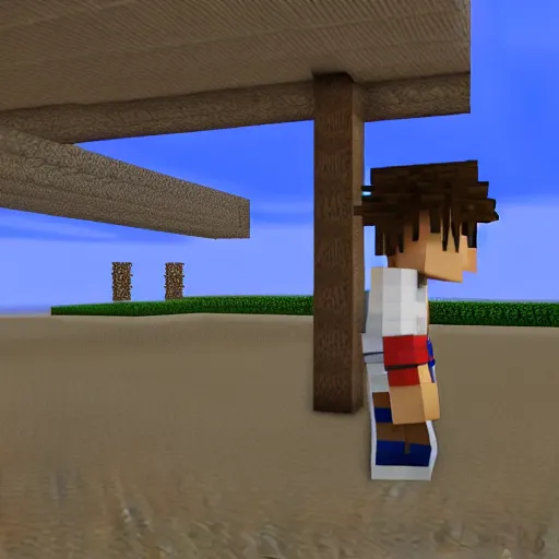 Image similar to sora, from kingdom hearts, as a reinterpretation made by minecraft