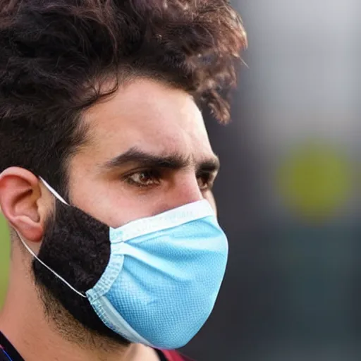 Image similar to unfit kurdish soccer player with face mask and great hair