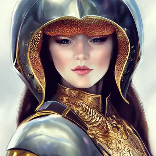 Prompt: portrait of a gorgeous russian woman in armor by artgerm