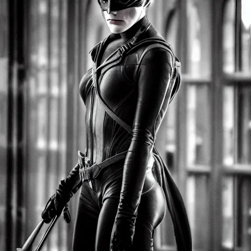 Prompt: Emma Watson as Catwoman, XF IQ4, f/1.4, ISO 200, 1/160s, Adobe Photoshop, Adobe Lightroom, DxO Photolab, polarizing filter, Sense of Depth, AI enhanced, HDR, in-frame