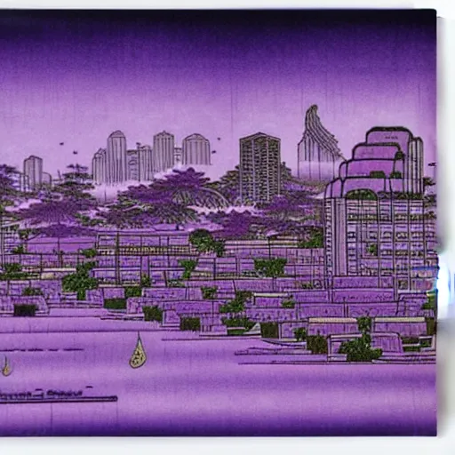 Image similar to purple cyberpunk city, by Hokusai