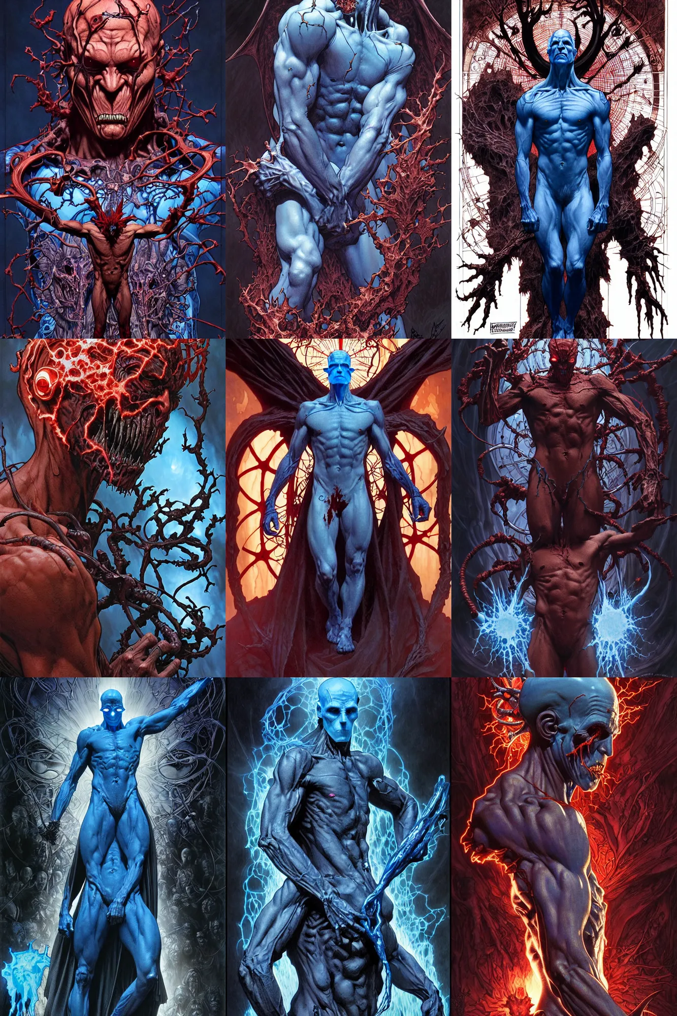Prompt: the platonic ideal of doctor manhattan wild hunt cletus kasady carnage nazgul, detailed, intricate, hyperrealism, intense, scary art by brock hofer and artgerm and greg rutkowski and alphonse mucha
