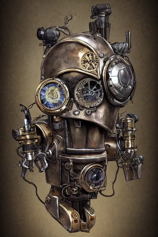 Image similar to steampunk helmet fantasy art mask robot ninja stylized digital illustration sharp focus, elegant intricate digital painting artstation concept art global illumination ray tracing advanced technology chaykin howard and campionpascale and cooke darwyn and davis jack