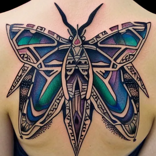 Prompt: neotribal moth, highly detailed, complicated, tattoo