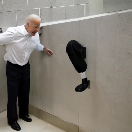 Prompt: joe biden falling off a urinal