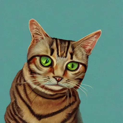 Image similar to tabby cat with green eyes steering a sail boat, trending on artstation