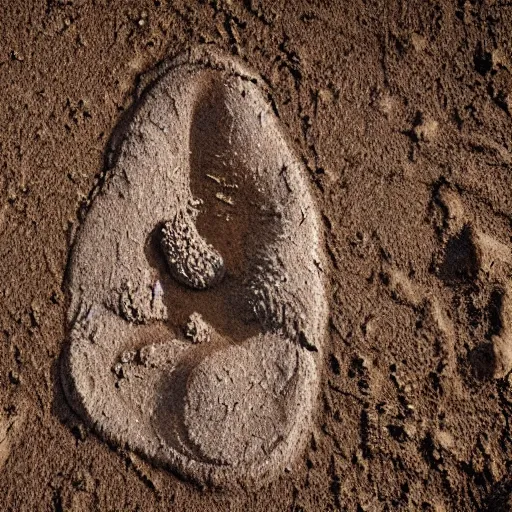 Image similar to the footprint of bigfoot in the mud, 4 k high - resolution photograph, ultra detail, hd photo