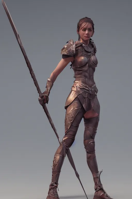 Prompt: а highly detailed sculpt of athletic girl in armor with long spear in hands, concept design, cinematic light, featured on artstation, octane render, path tracing, sharp focus, 4 k.