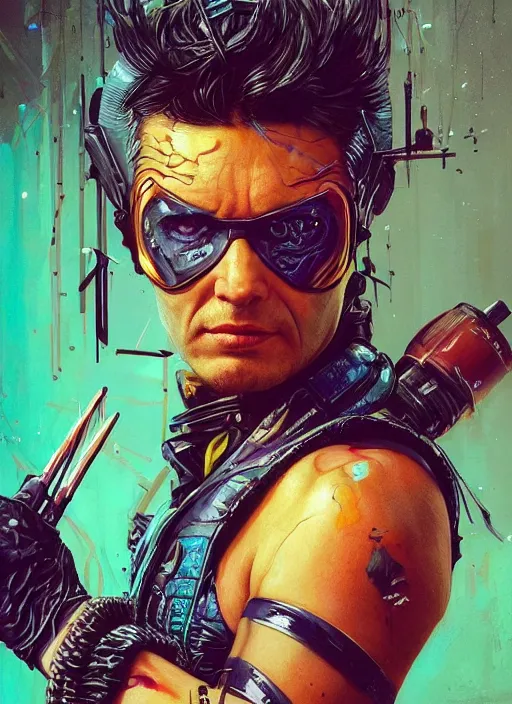 Image similar to beautiful portrait of Lofi cyberpunk Wolverine, by Tristan Eaton, Stanley Artgermm, Tom Bagshaw, Greg Rutkowski, Carne Griffiths. trending on DeviantArt, face enhance, hyper detailed, trending on Artstation, 8k, masterpiece, graffiti paint, fine detail, full of color, intricate detail, golden ratio illustration