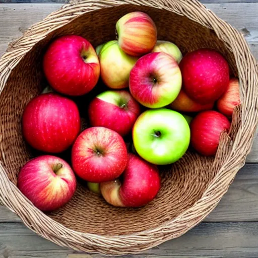 Image similar to photograph of a basket full of apples, toothbrush and garlic