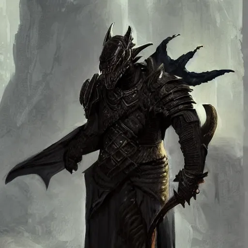 Prompt: digital art painting of a black dragonborn!!! wearing ( ( armored ) ) wizard robes!!!, dnd portrait painted by craig mullins and gaston bussiere and greg rutkowski