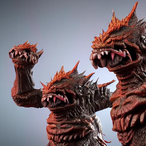 Prompt: kaiju action figures, detailed, octane rendering,