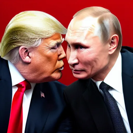 Prompt: putin and trump kissing passionately, very realistic, high definition