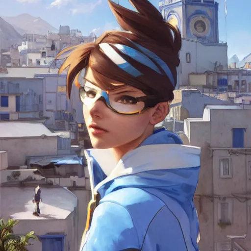 prompthunt: portrait of tracer from overwatch travels in tetouan streets,  morocco, mosque, highly detailed, digital painting, artstation, concept art,  smooth, sharp focus, illustration, art by artgerm and greg rutkowski and  alphonse mucha