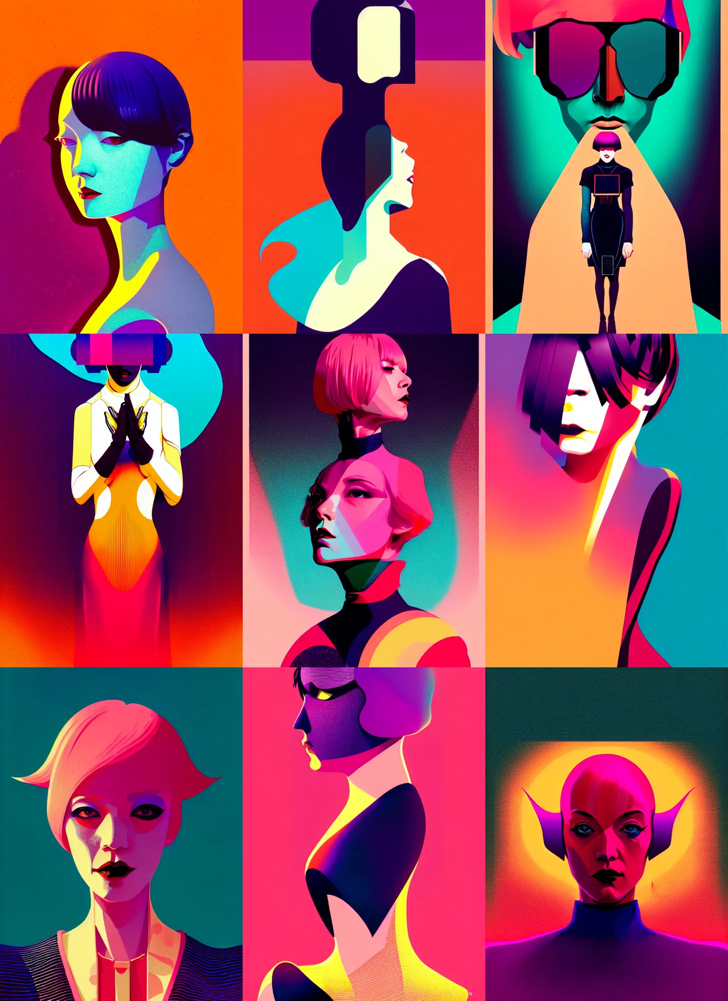 Prompt: ( ( strong dither ) ), editorial illustration portrait a woman like reol, modern art deco, dynamic pose, colorful, ( ( mads berg ) ), christopher balaskas, victo ngai, detailed, dynamic composition, wide angle, moebius, matte print, volumetric, halftone texture, risograph