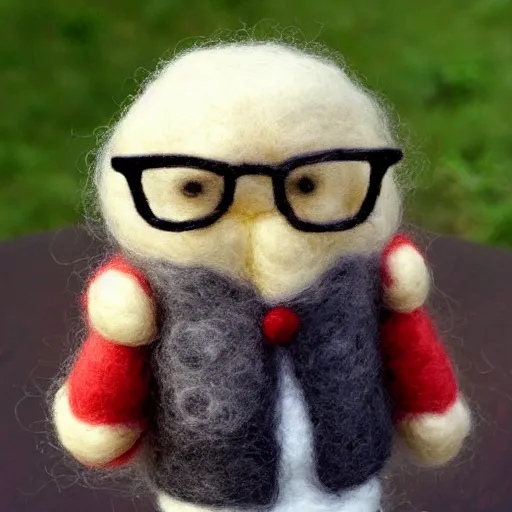 Prompt: a bread toast with eyeglasses, needle felting art