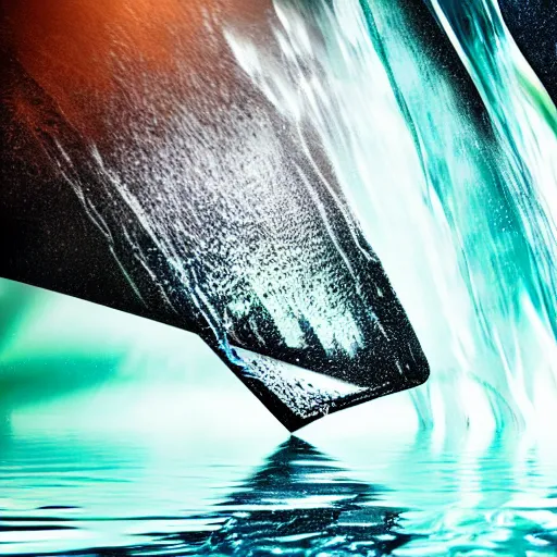 Image similar to water artwork manipulation inside the shape of an upside - down triangle under a waterfall, ray tracing, realistic water, focus, long shot, 8 k resolution, cinematic, water art photoshop