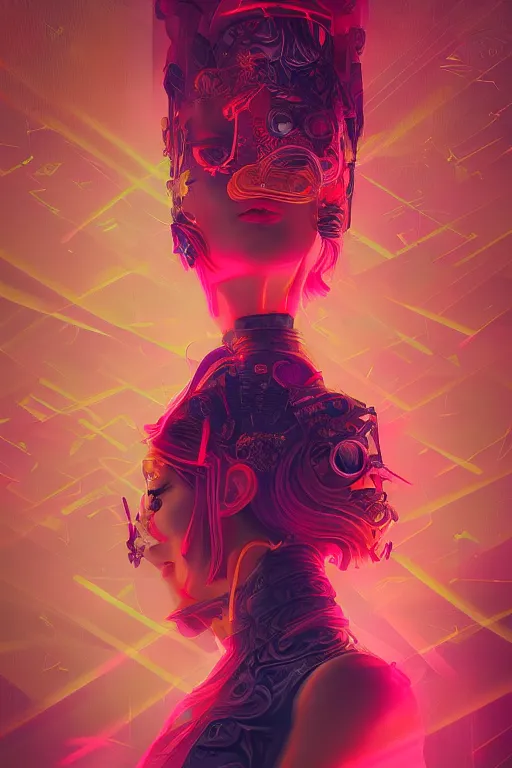 Image similar to photo of surreal goddes of war in neon lighting, elegant, highly detailed, smooth, sharp focus, trippy, dmt, psychedelic, illustration, beautiful, geometric, trending on artstation, cinematic, artwork by WLOP