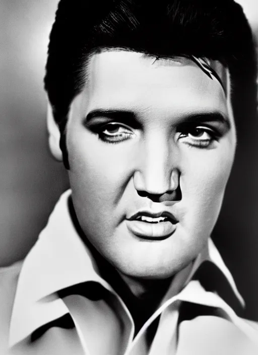 Prompt: photo closeup portrait of superstar elvis presley by yousuf karsh