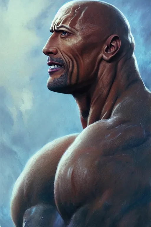 Image similar to very very beautiful longshot photo of chthonic Dwayne Johnson, highly detailed, artstation, concept art, smooth, sharp focus, illustration, art by Ayami Kojima, Beksinski, Giger