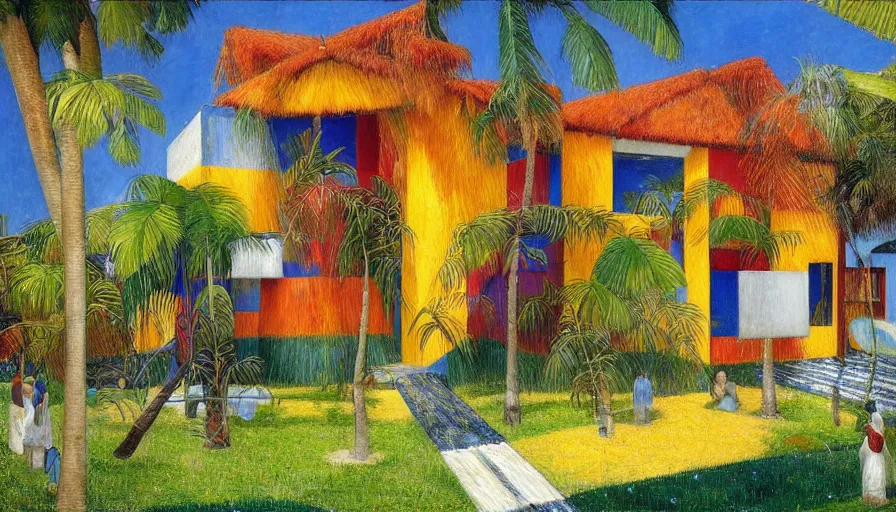 Prompt: a 1 9 9 8 brazilian nordeste house designed by arthur bispo do rosario, jules bastien - lepage, tarsila do amaral, frank weston and gustave baumann, trending on artstation, mediterranean, star, sharp focus, colorful refracted sparkles and lines, soft light, 8 k 4 k