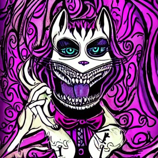 Prompt: psychedelic cheshire cat as phantom of the opera