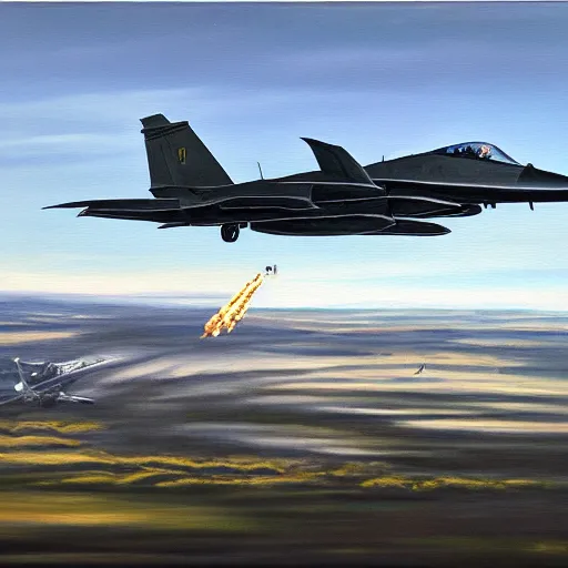 Prompt: oil painting of a military jet