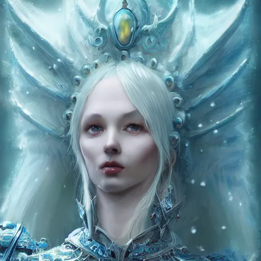 Image similar to an epic concept art of a handsome snow elf in a turquoise cape and glittering silver ornate armour stringing a bow, albino skin, winter vibes, evocative dramatic mood, intricate, elegant, by tomasz alen kopera, sharp focus, octane render, unreal 5, trending on artstation