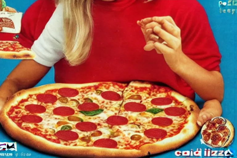 Image similar to pizza!!!!, 80s, advertisement