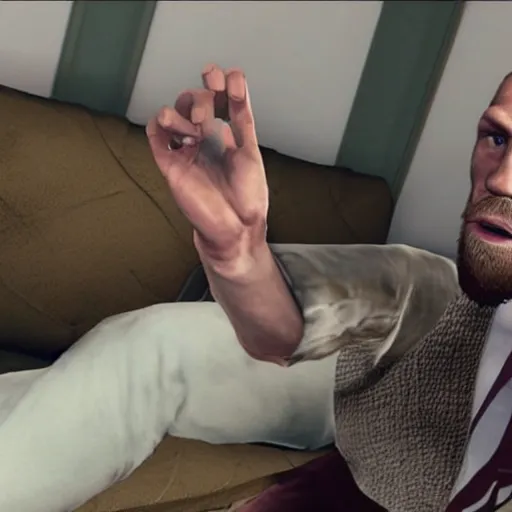 Prompt: conor mcgregor playing gta v on couch