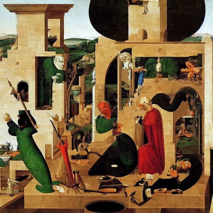 Image similar to obituary for an alchemist. painting by uccello paolo