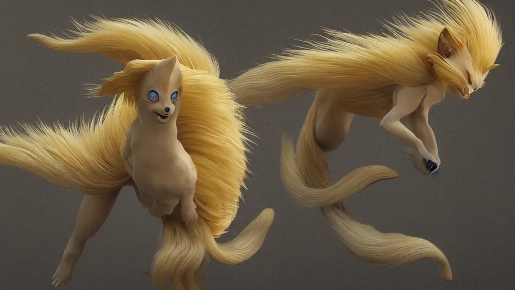 Image similar to a ninetails created by uzumaki junji ito and photographed by andrew thomas artgerm, digital art, redshift render, hyperrealistic, ray - tracing