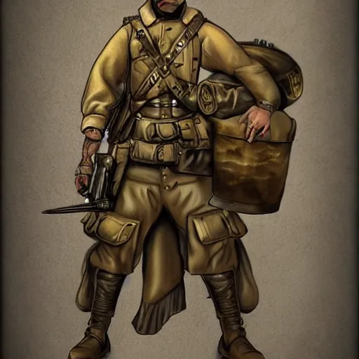 Prompt: digital art of a steampunk soldier