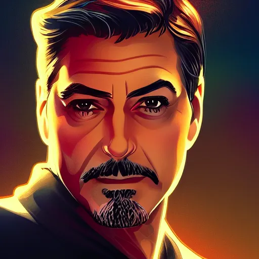 Prompt: George Clooney as Tony Stark, ambient lighting, 4k, alphonse mucha, lois van baarle, ilya kuvshinov, rossdraws, artstation