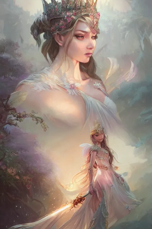 Image similar to fairy princess, highly detailed, d & d, fantasy, highly detailed, digital painting, trending on artstation, concept art, sharp focus, illustration, art by artgerm and greg rutkowski and fuji choko and viktoria gavrilenko and hoang lap