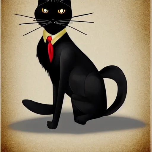 Image similar to A reference sheet for a formally dressed anthropomorphic black cat, digital art