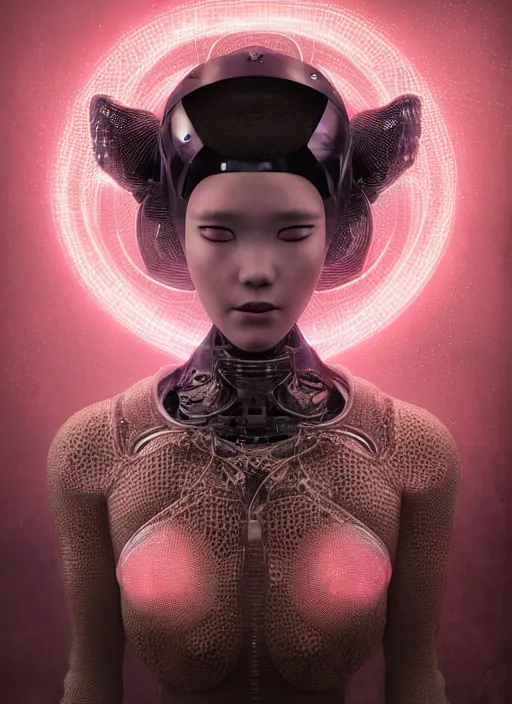 Image similar to portrait of a futuristic geisha cyborg, made from million point clouds, in the style of ghost in the shell, kintsugi, modern fine art, fractal, intricate, elegant, highly detailed, digital photography, subsurface scattering, by jheronimus bosch and klimmt and greg rutkowski,