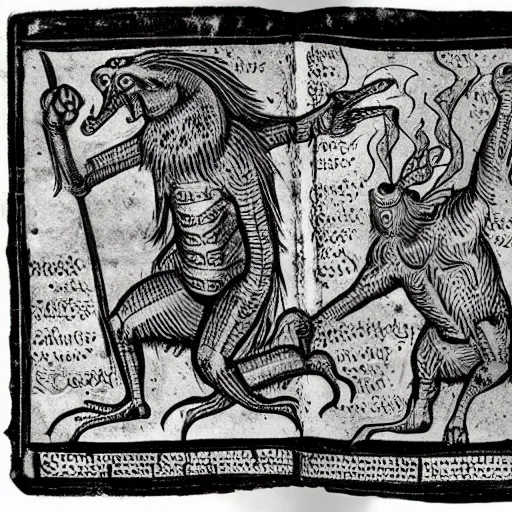 Image similar to medieval bestiary of repressed emotion monsters and creatures starting a fiery revolution in the psyche