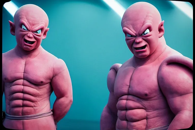 Image similar to “Andy Serkis as Majin Buu from Dragonball Z. Film Adaptation. Photorealistic. Dramatic lighting.”