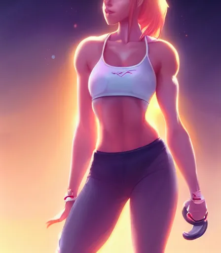 Image similar to beautiful portrait of a gorgeous personal trainer who looks like Krystal the Fox , character design by charlie bowater, ross tran, artgerm, and makoto shinkai, detailed, soft lighting, rendered in octane